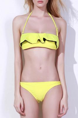 Halter Frilled Two-Tone Bikini Set