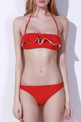 Halter Frilled Two-Tone Bikini Set