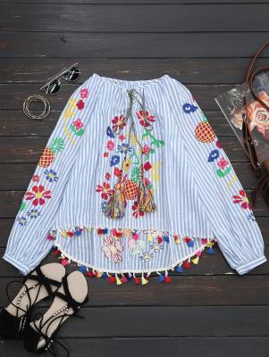 Tassels High Low Embroidered Blouse