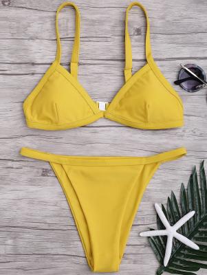 Solid Color Spaghetti Straps Low Waisted Bikini Set