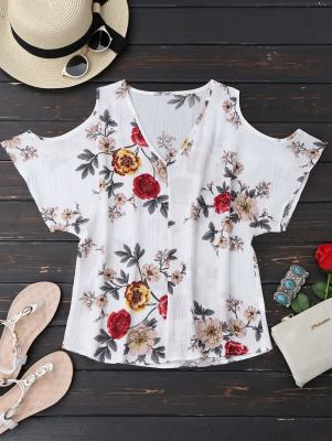 V Neck Floral Cold Shoulder Top