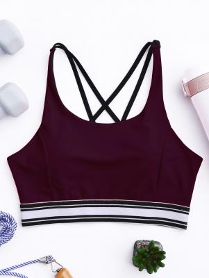 Padded Cross Back Striped Sporty Bra