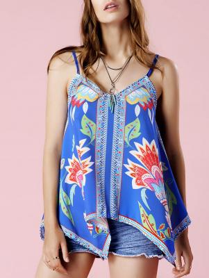 Irregular Hem Print Spaghetti Straps Tank Top