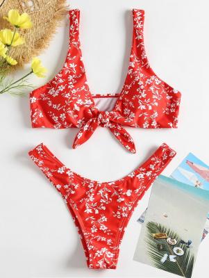 Floral Knotted Low Rise Bikini Set