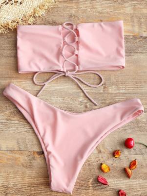 Back Lace-up Bandeau Bikini Set