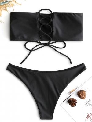 Back Lace-up Bandeau Bikini Set