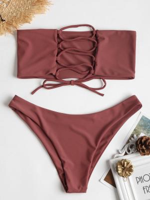 Back Lace-up Bandeau Bikini Set