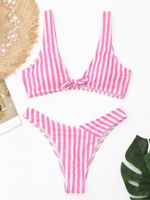 Front Knot Striped Bikini Set