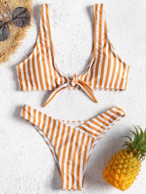 Front Knot Striped Bikini Set