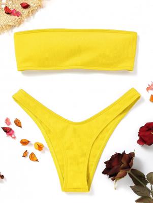 High Cut Ribbed Bandeau Bikini Set