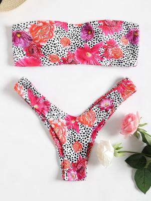 Floral High Cut Bandeau Bikini Set