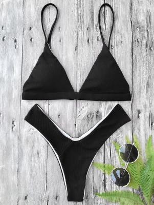 Plunge Padded Textured High Cut Bikini Set