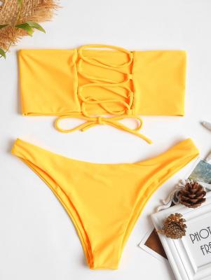 Back Lace-up Bandeau Bikini Set