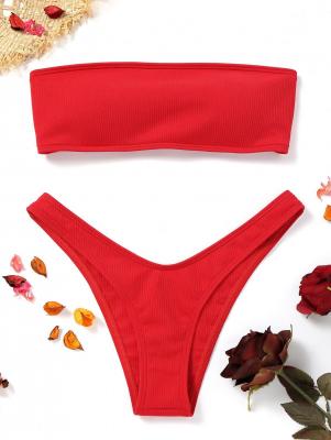 High Cut Ribbed Bandeau Bikini Set