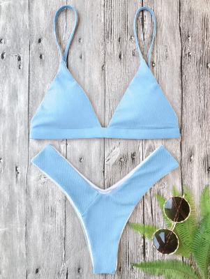 Plunge Padded Textured High Cut Bikini Set