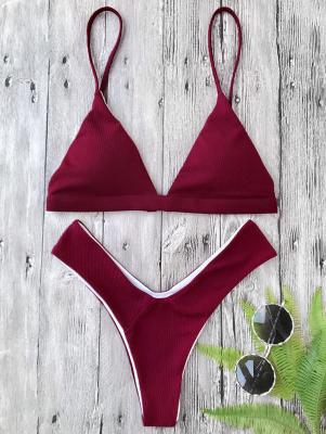 Plunge Padded Textured High Cut Bikini Set