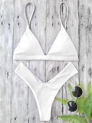 Plunge Padded Textured High Cut Bikini Set