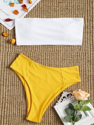 High Cut Two Tone Bandeau Bikini Set