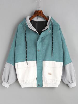 Hooded Color Block Corduroy Jacket