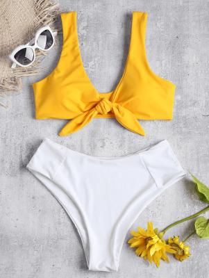 Two Tone Tied High Waisted Bikini Set