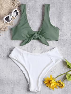 Two Tone Tied High Waisted Bikini Set