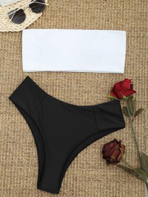 High Cut Two Tone Bandeau Bikini Set