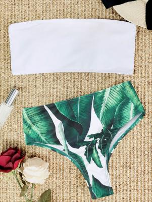 Palm Leaf Strapless High Cut Bikini Set