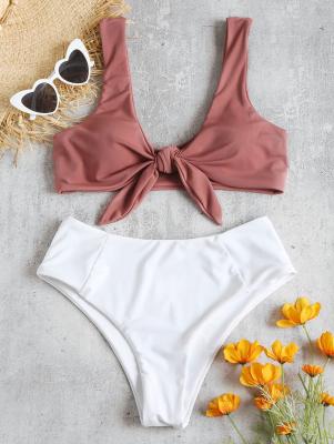 Two Tone Tied High Waisted Bikini Set