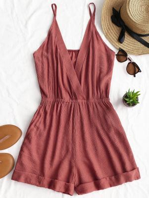 Rolled Up Hem Cross Front Romper