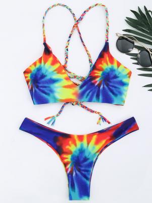 Tie Dye Braided Criss Cross Bikini Set