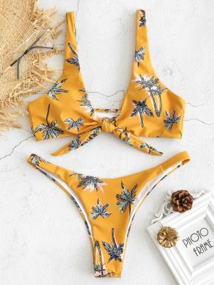 Tree Print Tie Front Bikini Set