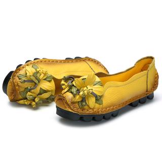 SOCOFY Genuine Leather Handmade Flower Loafers