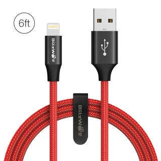 BlitzWolf® AmpCore Turbo BW-MF10 2.4A Braided Lightning Charging Data Cable 6ft with MFI for iPhone 8 Plus X