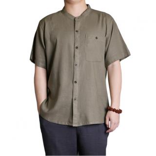 Mens Solid Color Casual O Neck Single Breasted Pocket Shirts