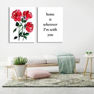 W299 Letters and Flowers Unframed Wall Canvas Prints for Home Decorations 2 PCS