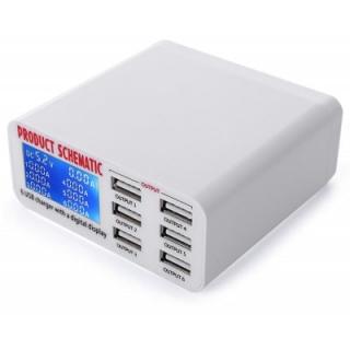 6 USB Port Charger Adapter with Digital Display Screen