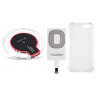 Qi Wireless Charger + Charging Receiver + Transparent Case