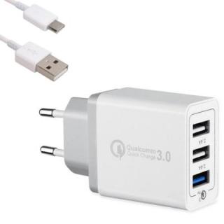 30W 3 Port Fast Quick Charge QC 3.0 USB Wall Charger + Quick Charge Usb 3.1 Type-C Cable Set 100cm