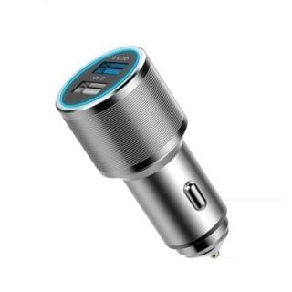 QC3.0 Aluminum Alloy Fast Car Charger Dual USB Phone Charging Adapter with Blue Light