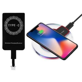 Minismile K9 Crystal Style Ultra-thin Qi Standard Wireless Charger Pad Adapter with Type-C Receiver Kit for Moblie Phone