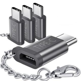 4 PCS Type C Adapter Aluminum USB C to Micro Convert Connector with Keychain for Samsung Galaxy S8 LG G5 G6 V20 and More