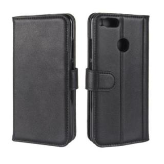 Solid Color Real Cow Leather Wallet Style Front Buckle Flip Case with Card Slots for Xiaomi Mi 5X