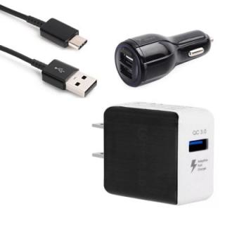 QC3.0 USB US Plug Fast Charger +Quick Fast With Dual USB Car Charger+ Quick Charge Usb 3.1 Type-C Cable 3 in 1 Set 100cm