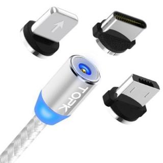 TOPK Magnetic 3 in 1 Multifunctional Micro USB / Type-C / 8 Pin Cable 100cm