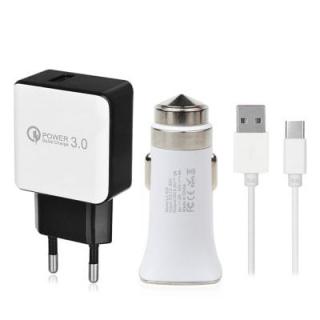 Quick Charge QC3.0 USB Charger + Quick Charge QC3.0 USB Car Charger + Quick Charge 5A USB Type-C Cable 3 in 1 Set