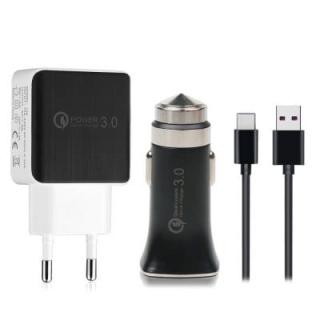 Quick Charge QC3.0 USB Charger + Quick Charge QC3.0 USB Car Charger + Quick Charge 5A USB Type-C Cable 3 in 1 Set