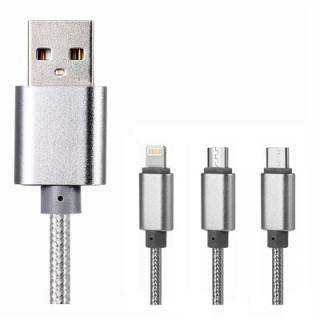 3 in 1 Micro USB + Type-C + 8 Pin Connector Charge Cable 1.2m