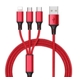 3 in 1 Nylon Braided USB Charge Cable Micro USB + 8 Pin + Type C