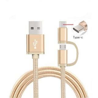 2 in 1 Usb Charger Cable with Micro Type-C Cabel Braided Wire for Smart Phone