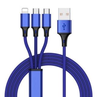 3 in 1 Nylon Braided USB Charge Cable Micro USB + 8 Pin + Type C